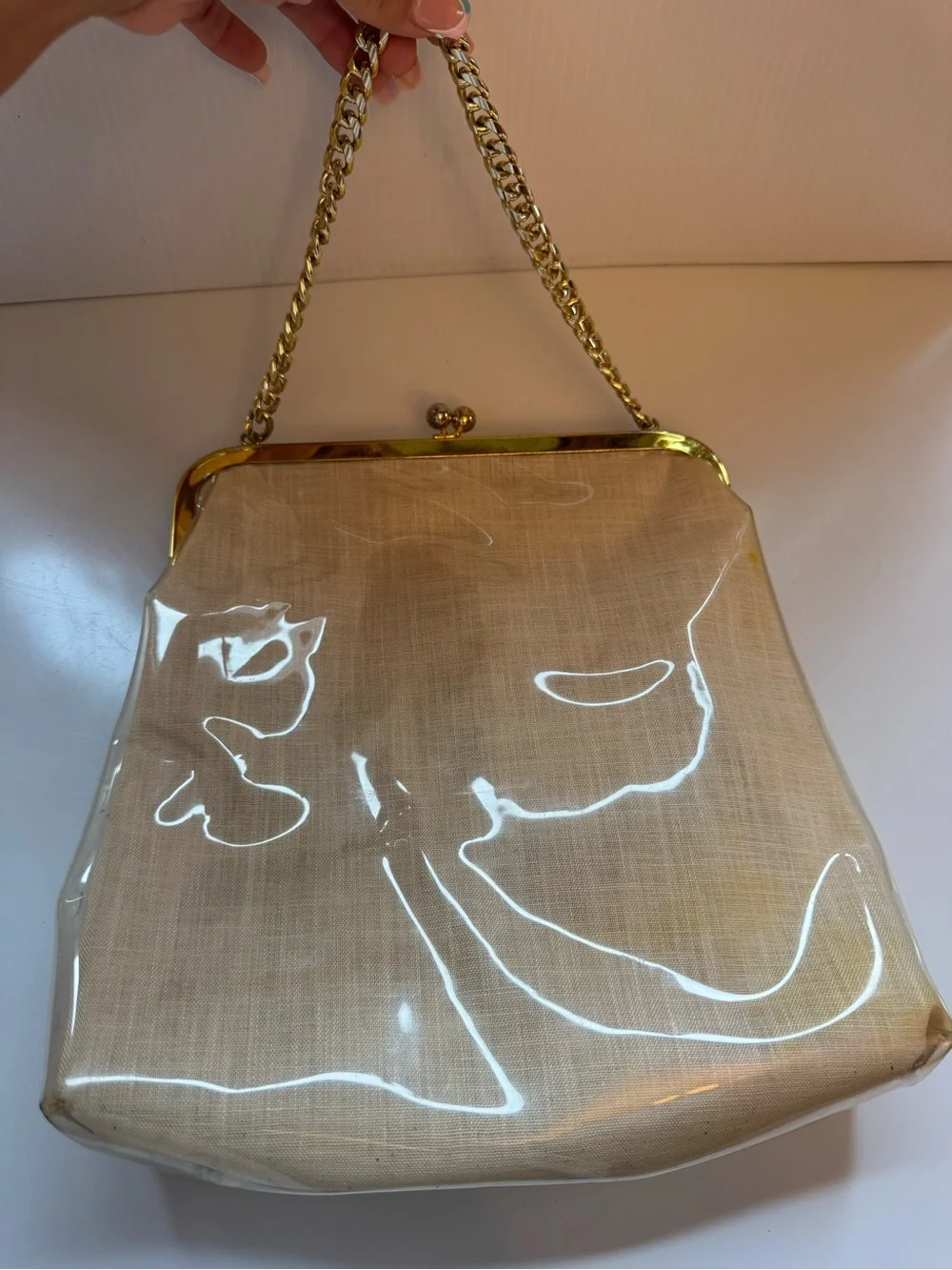 Vintage Clear Vinyl Over Cloth Purse with Flowers
